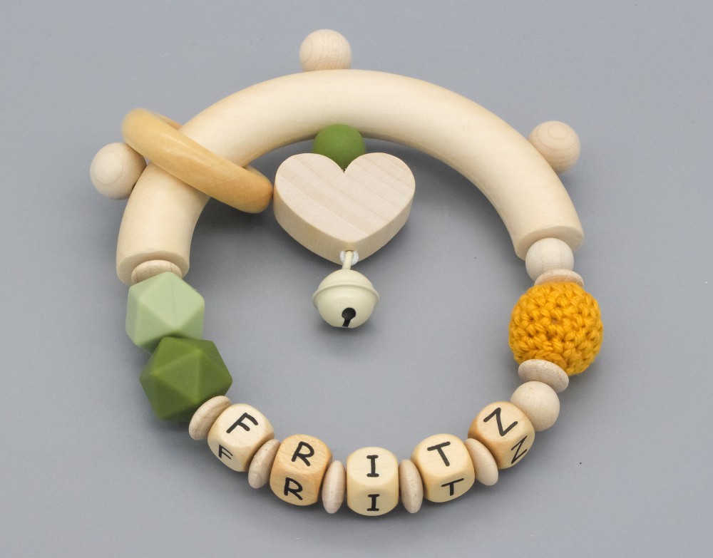 Greifling Herz, Häkelperle und Silikonperlen