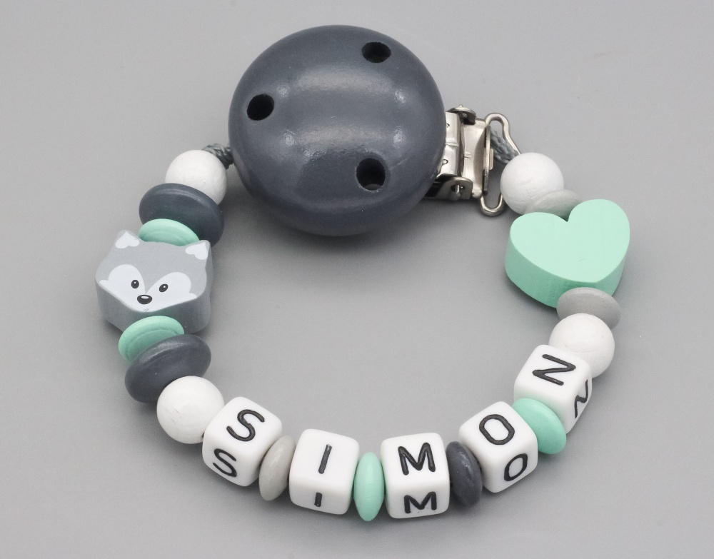 Schnullerkette mit Fuchs & Herz und Namen