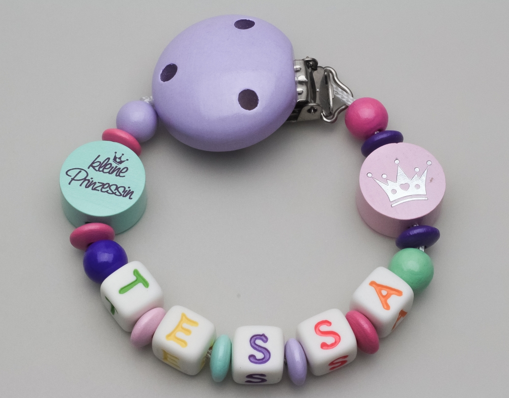 Schnullerkette kleine Prinzessin mit Krone und Namen