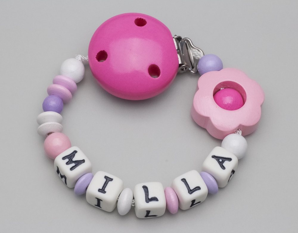Schnullerkette mit Blume 03 und Namen