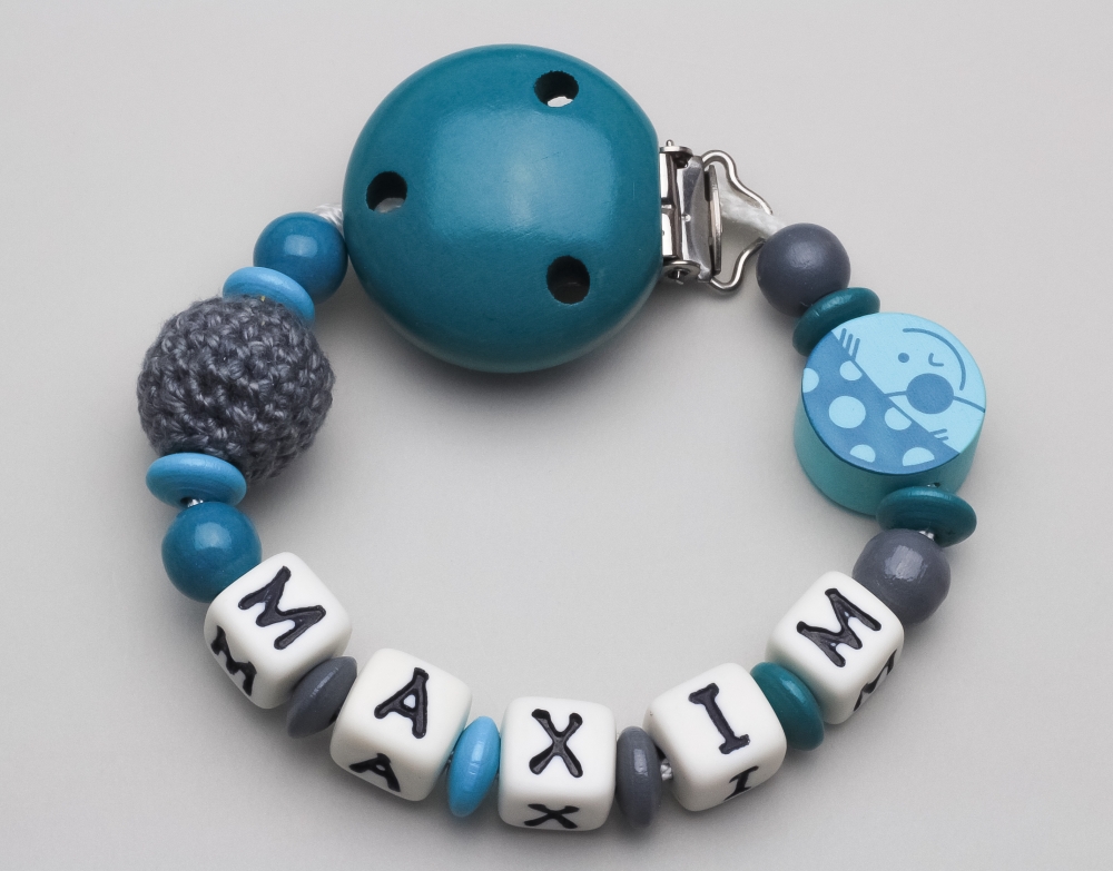 Schnullerkette mit Pirat & Häkelperle und Namen