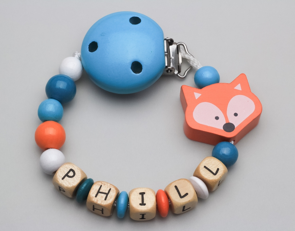 Schnullerkette mit Fuchs und Namen