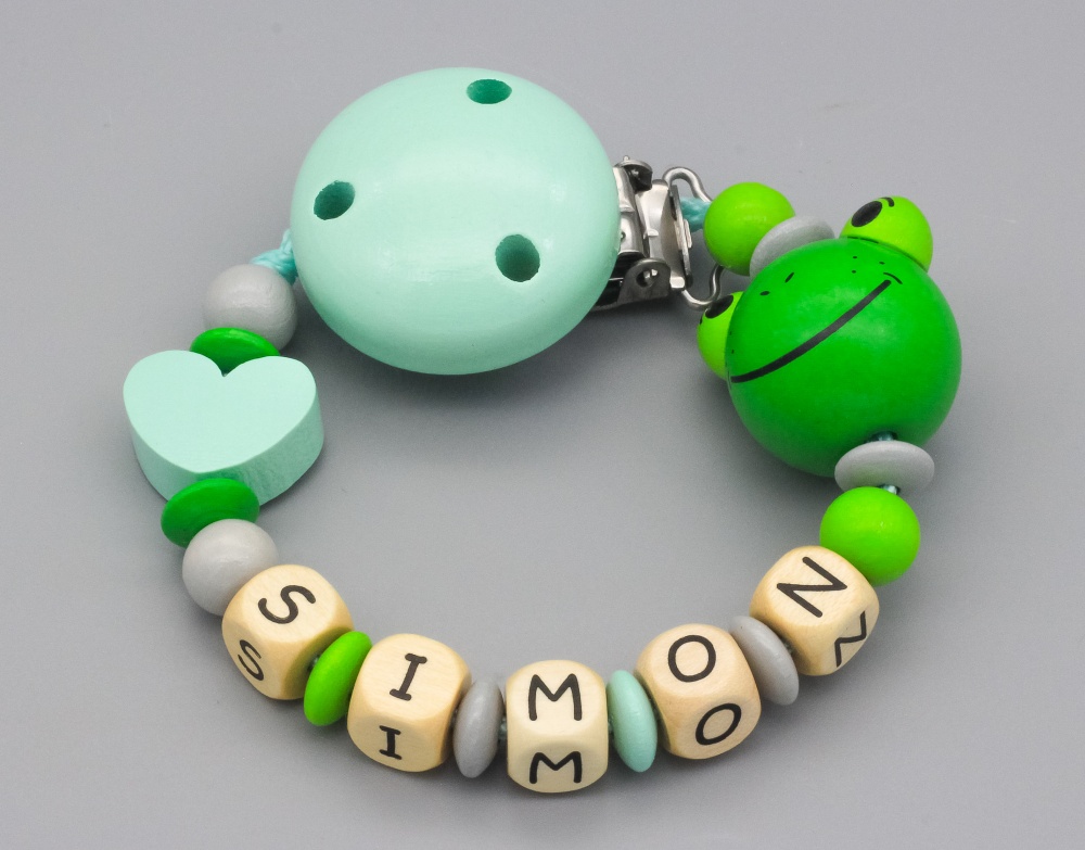 Schnullerkette mit Frosch & Herz und Namen