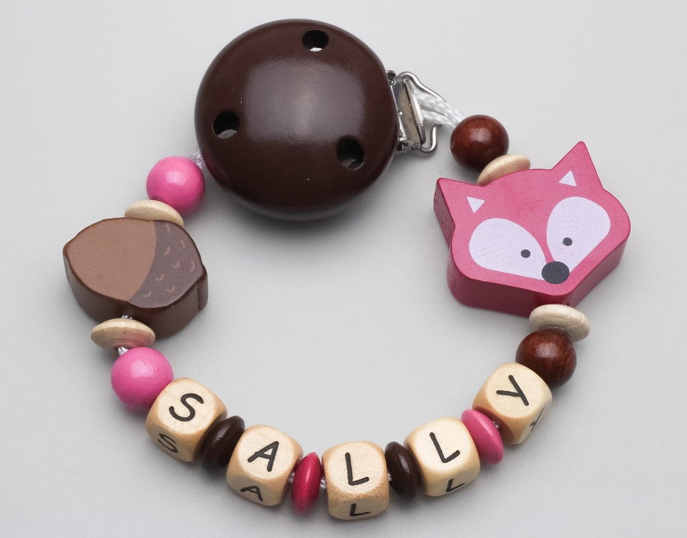 Schnullerkette mit Fuchs & Eichel und Namen