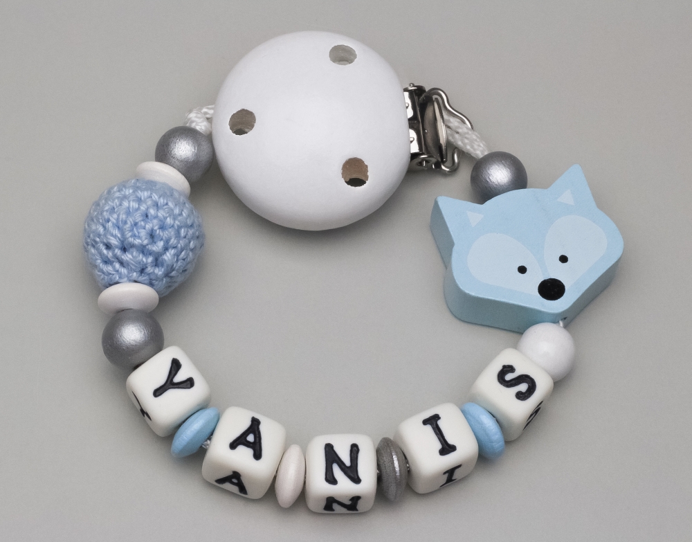 Schnullerkette mit Fuchs & Häkelperle und Namen