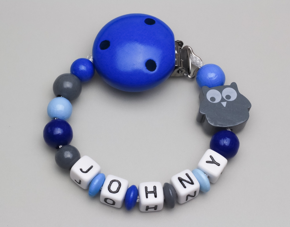 Schnullerkette mit Eule und Namen