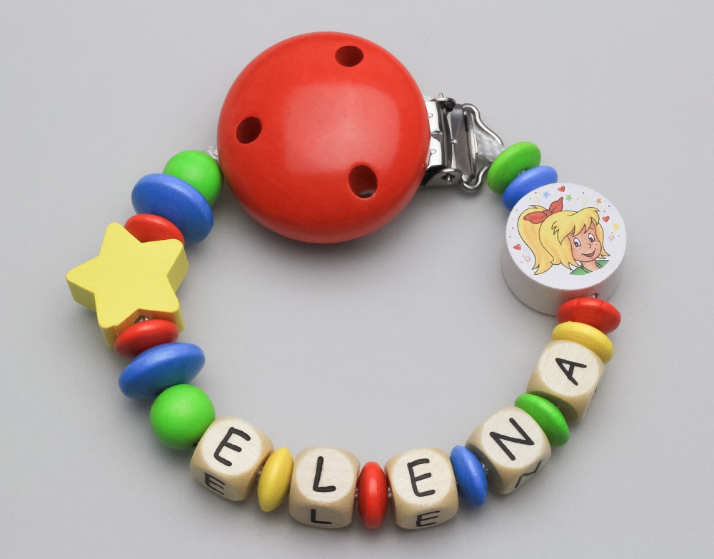 Schnullerkette kleine Hexe & Sternchen und Namen