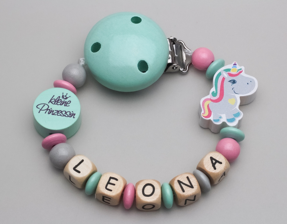 Schnullerkette kleine Prinzessin & Einhorn und Namen