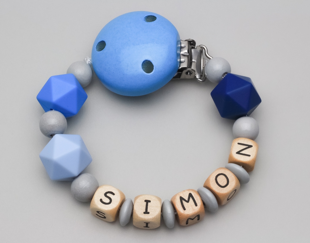Schnullerkette mit Silikonperlen und Namen
