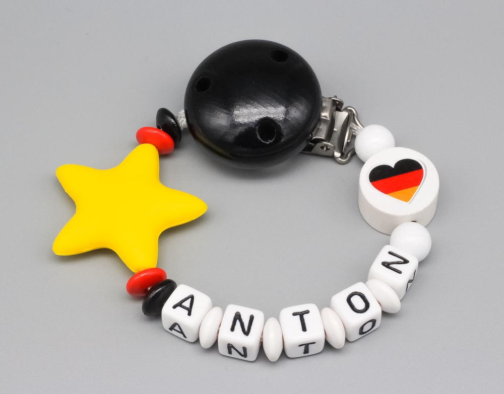 Schnullerkette Deutschland mit Silikonstern und Namen