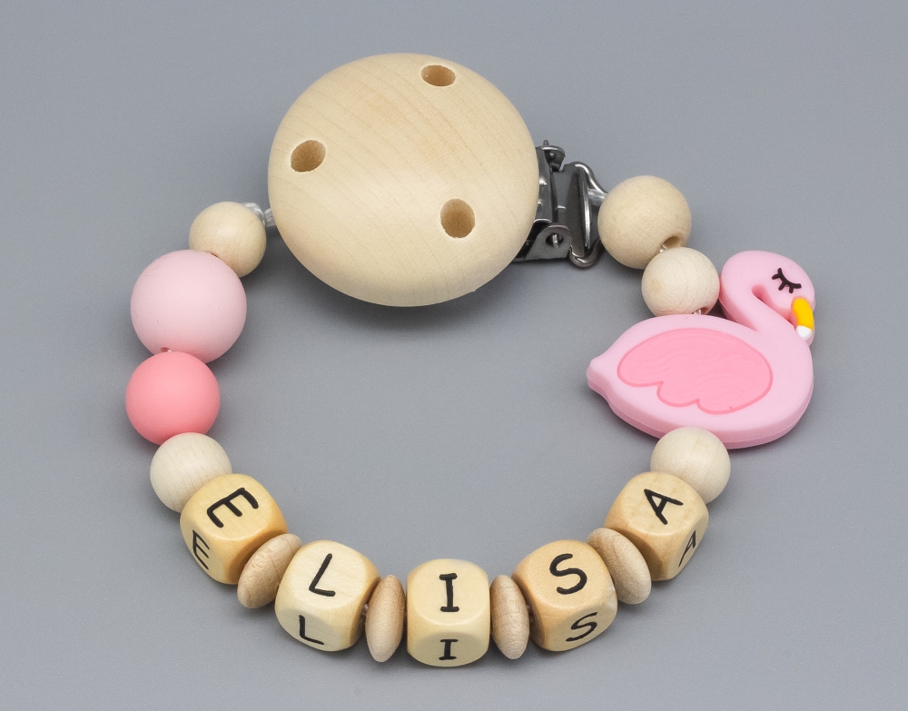 Schnullerkette mit Flamingo und Namen