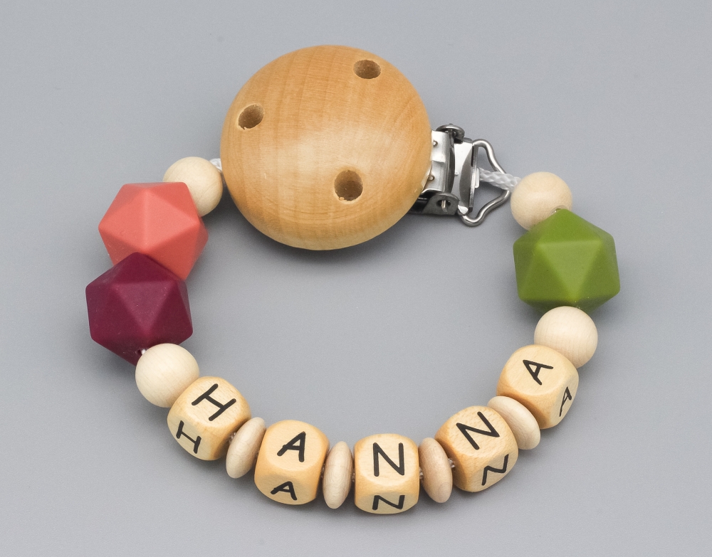Schnullerkette mit Silikonperlen und Namen