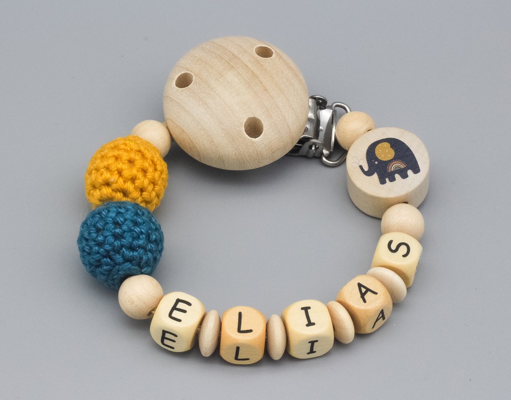 Schnullerkette Elefant und Namen