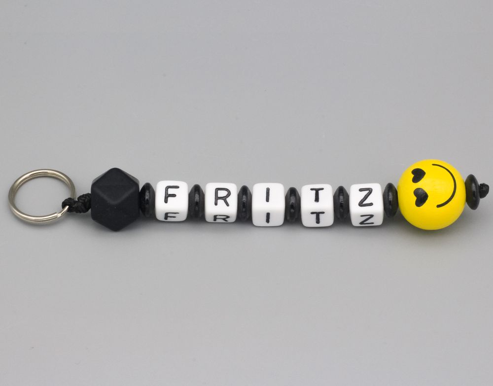 Namenanhänger Smiley love in schwarz und gelb