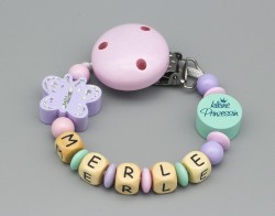 Schnullerkette kleine Prinzessin mit Schmetterling und Namen