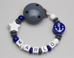 Schnullerkette mit Anker & Stern und Namen