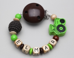Schnullerkette mit Traktor & Häkelperle und Namen