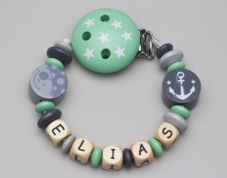 Schnullerkette mit Pirat, Motivclip & Anker und Namen
