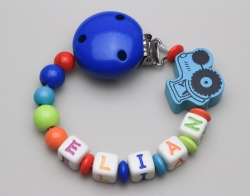 Schnullerkette mit Traktor und Namen