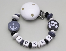 Schnullerkette mit Anker & Totenkopf und Namen