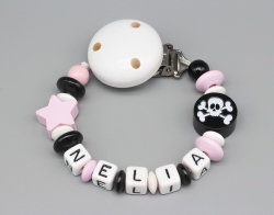 Schnullerkette mit Stern und Skull und Namen