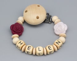 Schnullerkette mit Silikonblumen und Namen