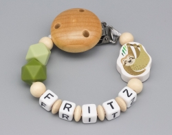 Schnullerkette mit Faultier und Silikonperlen und Namen