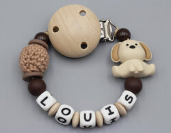 Schnullerkette mit Hund und Häkelperle Bild 1