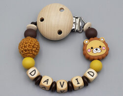 Schnullerkette mit Löwe und Häkelperle Bild 1