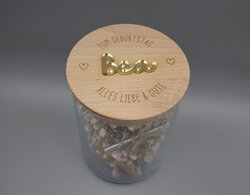 Vorratsglas mit Gravur und Wunschnamen aus Acryl zum Geburtstag Bild 1