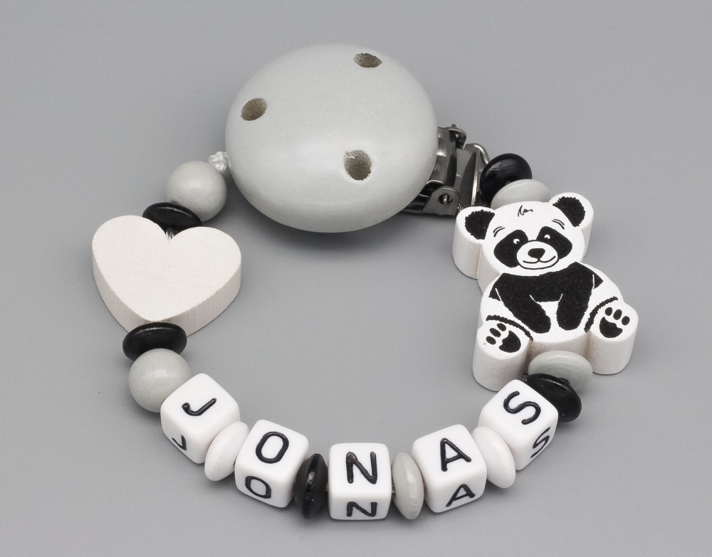 Schnullerkette mit Panda und Herz und Namen