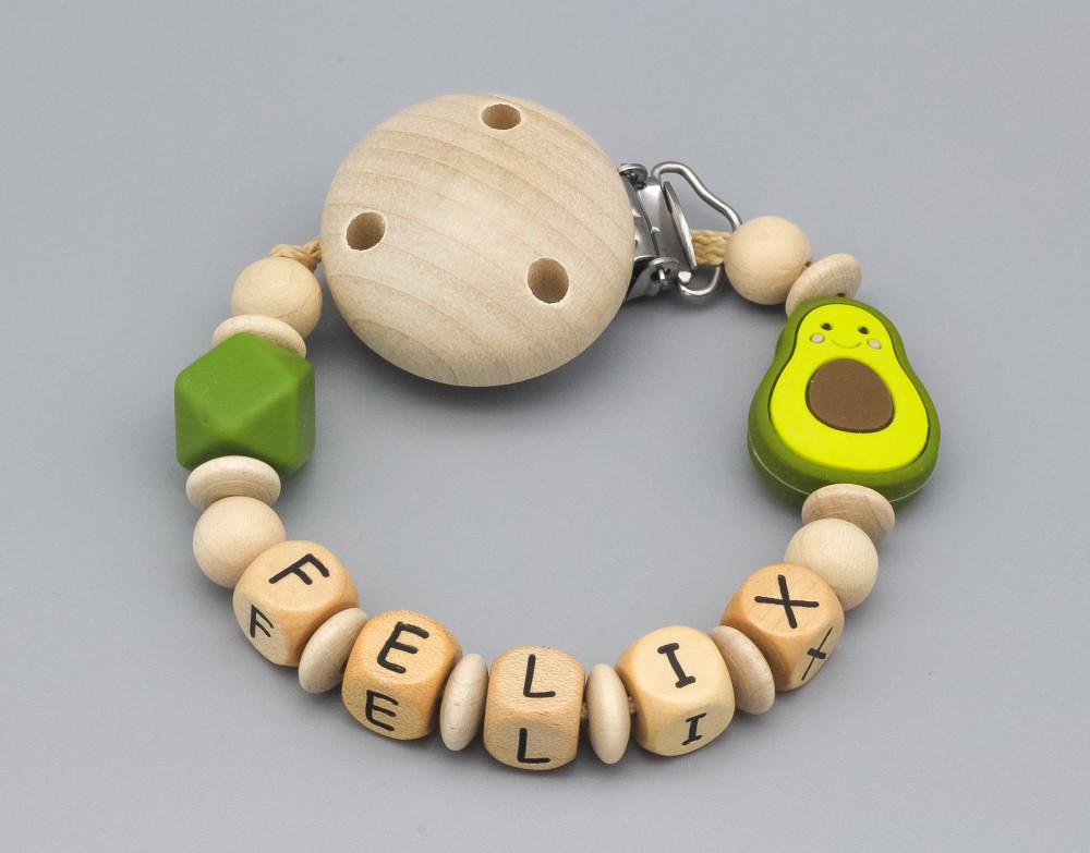 Schnullerkette Avocado und Namen