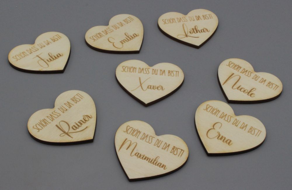 Platzkarten Lasercut aus Holz Hochzeit / Taufe / Geburtstag in Herzform