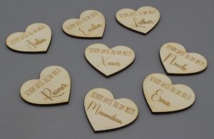 Platzkarten Lasercut aus Holz Hochzeit / Taufe / Geburtstag in Herzform